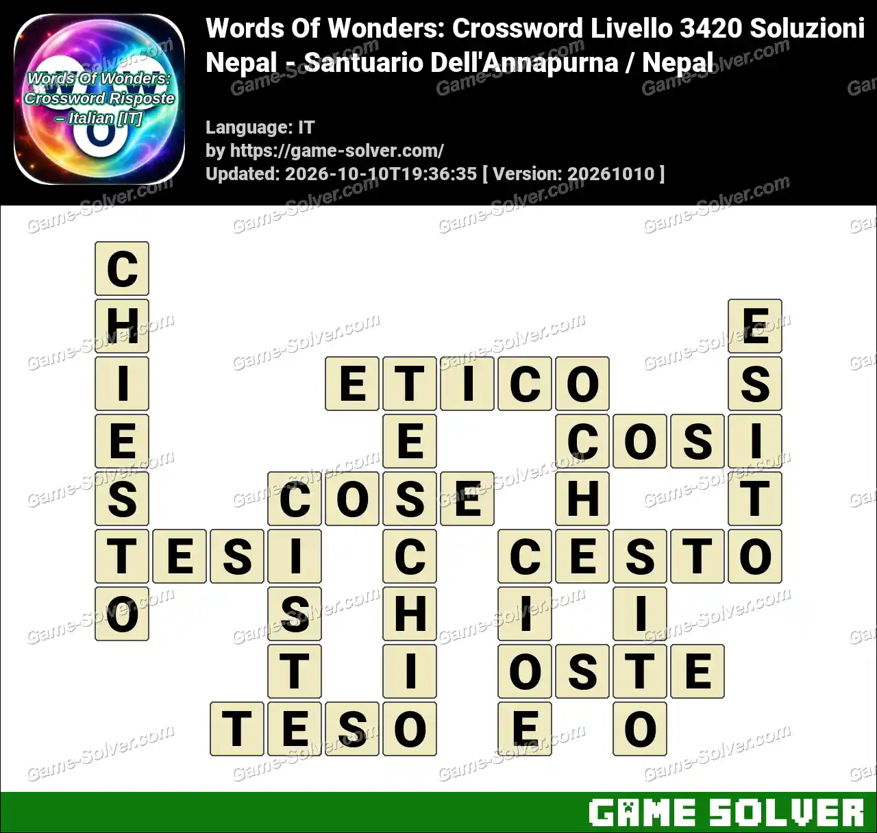 Words Of Wonders: Crossword Livello 3420 Soluzioni – Nepal – Santuario Dell’Annapurna / Nepal